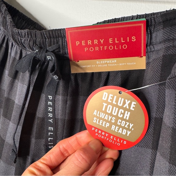 NWT Perry Ellis Portfolio Deluxe Touch Black Gray Plaid Pajama Lounge Pants L - Picture 5 of 9
